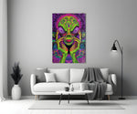 Volto alieno neon e fungo psichedelico quadro in vetro