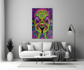 Volto alieno neon e fungo psichedelico quadro in vetro