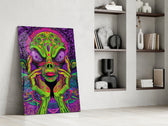 Volto alieno neon e fungo psichedelico quadro in vetro