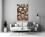 stacked sepia theatre masks panel bringing character to a minimalist living room wall