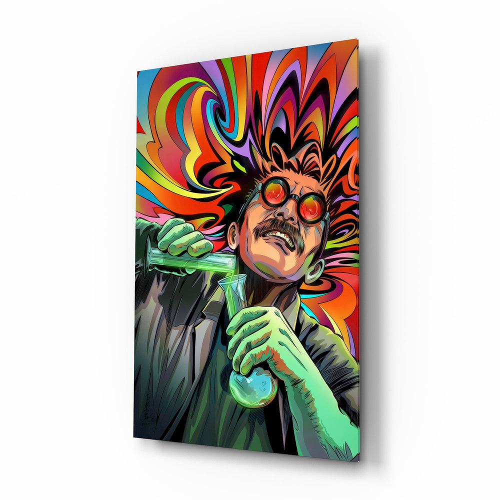 Neon Mad Scientist Green Potion Glass Wall Art - Lifestyle preview in a designer interior