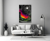 a neon valley under a moonlit rainbow sunset panel bringing character to a minimalist living room wall