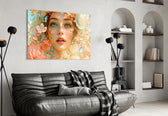 peach blossom dreamer portrait glass wall art styled above an armchair in a reading corner
