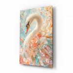 Peach and Mint Crystal Swan Glass Wall Art - Lifestyle preview in a designer interior