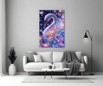 a white swan under a violet starlit sky panel bringing character to a minimalist living room wall