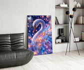 a white swan under a violet starlit sky glass wall art leaning beside a dark leather sofa