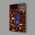 a candlelit library under a starlit sky glass wall art angled to show the polished tempered glass panel