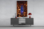 a candlelit library under a starlit sky glass wall art displayed above a console in a designer interior