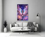 gilded butterfly over a violet night garden panel bringing character to a minimalist living room wall