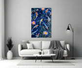 koi circling beneath glowing lotus at night panel bringing character to a minimalist living room wall