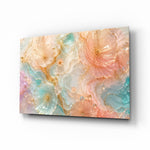 Blush Peach and Mint Marbled Petals Glass Wall Art - Lifestyle preview in a designer interior
