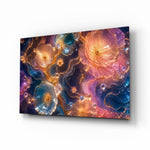 Jewel Tone Sapphire and Rose Petals Glass Wall Art - Lifestyle preview in a designer interior