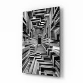 Monochrome Timber Infinity Corridor Glass Wall Art - Lifestyle preview in a designer interior