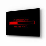 Chaos Loading Red Progress Bar Glass Wall Art - Lifestyle preview in a designer interior
