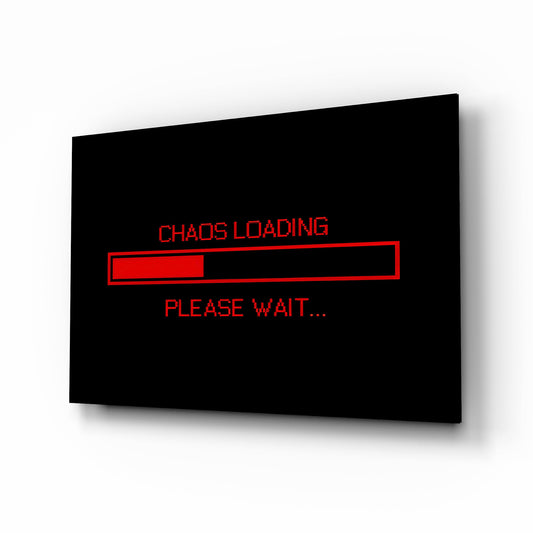Chaos Loading Red Progress Bar Glass Wall Art - Lifestyle preview in a designer interior