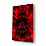 Ghost Pirate Ship Crimson Skull Bow Glass Wall Art - Lifestyle preview in a designer interior