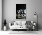 a herd of horses galloping through a storm panel bringing character to a minimalist living room wall