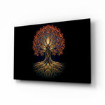 Golden Tree of Life Glowing Roots Glass Wall Art - Lifestyle preview in a designer interior