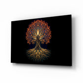 Golden Tree of Life Glowing Roots Glass Wall Art - Lifestyle preview in a designer interior