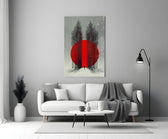 crimson sun behind bare poplars panel bringing character to a minimalist living room wall