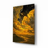 Golden Cloud Crescent Moon Desert Glass Wall Art - Lifestyle preview in a designer interior