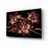 Crimson Gold Lily Trio Glass Wall Art - Lifestyle preview in a designer interior
