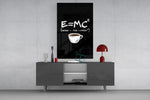 coffee energy formula humor glass wall art styled in an atmospheric room setting