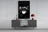 coffee energy formula humor glass wall art styled in an atmospheric room setting