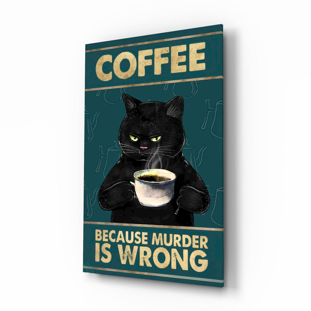 Grumpy Black Cat Coffee Glass Wall Art - Lifestyle preview in a designer interior