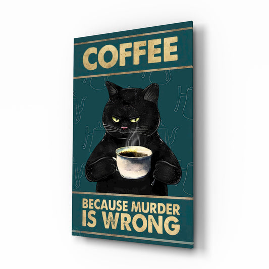 Grumpy Black Cat Coffee Glass Wall Art - Lifestyle preview in a designer interior
