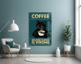 grumpy black cat with coffee glass wall art styled above an armchair in a reading corner