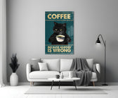 grumpy black cat with coffee panel bringing character to a minimalist living room wall