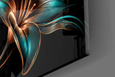 Close-up detail of the copper stamens and swirling stems on the glass surface