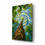 Swirling Sky Treetop Canopy Glass Wall Art - Lifestyle preview in a designer interior