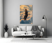 a bald eagle soaring above golden clouds panel bringing character to a minimalist living room wall
