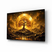Golden Tree of Life Sun Disc Glass Wall Art - Lifestyle preview in a designer interior