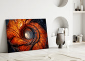 an autumn forest spiralling into a tunnel of light panel bringing character to a minimalist living room wall