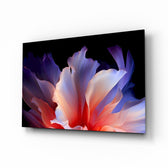 Abstract Petal Bloom Purple and Coral Glass Wall Art - Lifestyle preview in a designer interior