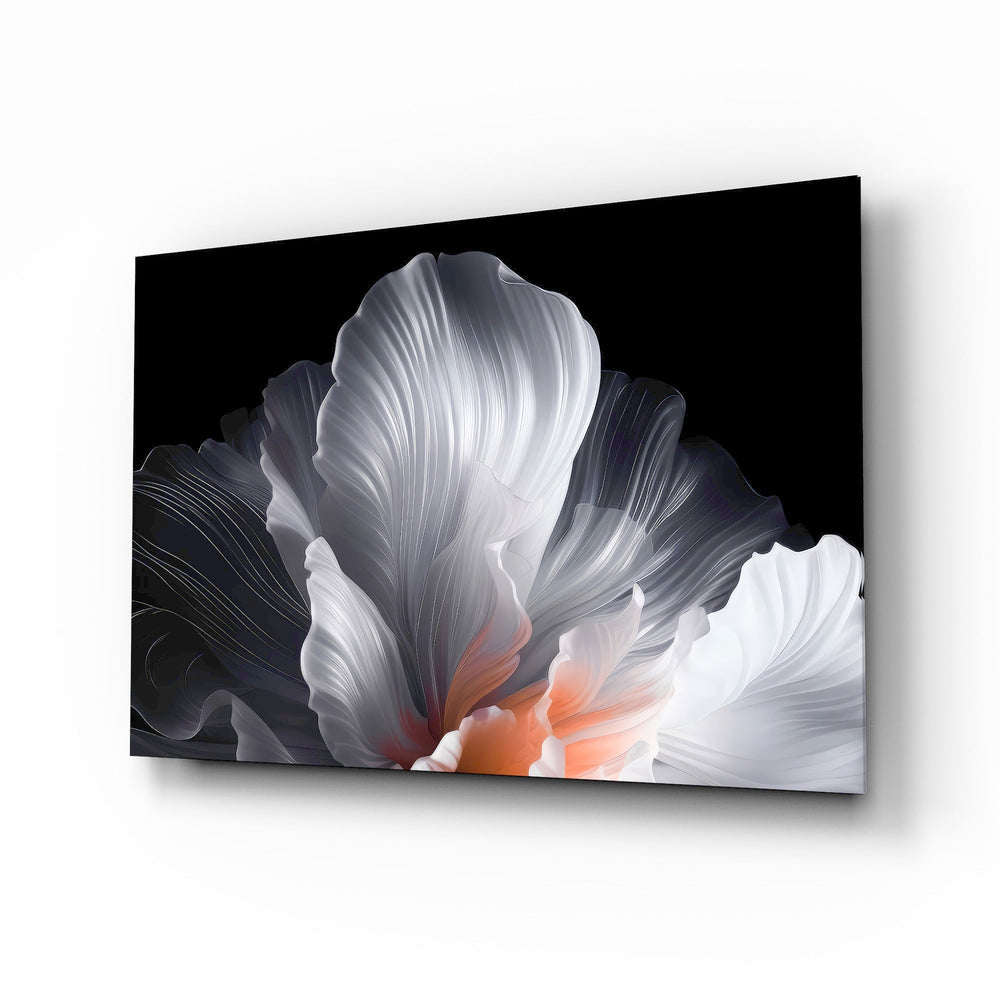Abstract White Petal Flower Glass Wall Art - Lifestyle preview in a designer interior