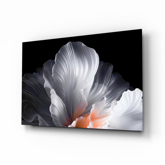 Abstract White Petal Flower Glass Wall Art - Lifestyle preview in a designer interior