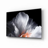 White Petal Flower Coral Heart Glass Wall Art - Lifestyle preview in a designer interior