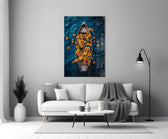 a wooden rowboat full of sunflowers on dark water panel bringing character to a minimalist living room wall