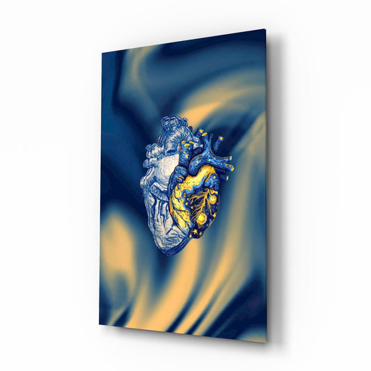 Golden Starry Anatomical Heart Glass Wall Art - Lifestyle preview in a designer interior