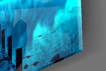 Close-up detail of the weathered planks of the pier and the crescent moon over the peak on the glass surface