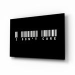 I Don't Care Barcode Glass Wall Art - Lifestyle preview in a designer interior
