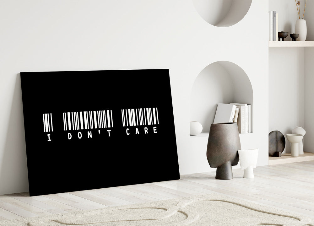 I dont care barcode statement panel bringing character to a minimalist living room wall