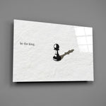 chess pawn casting a king shadow glass wall art angled to show the polished tempered glass panel