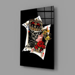 skull king and masked queen cards glass wall art angled to show the polished tempered glass panel