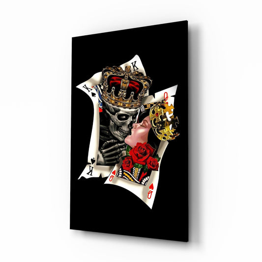 Skull King and Queen Playing Cards Glass Wall Art - Lifestyle preview in a designer interior