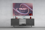 iridescent chrome wave affirmation glass wall art styled in an atmospheric room setting
